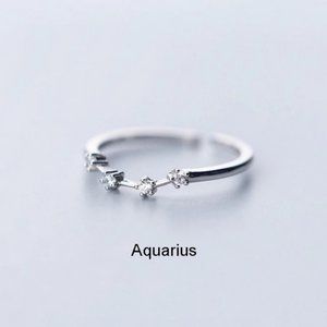 925 Sterling Silver Zodiac Resizable Ring-Aquarius